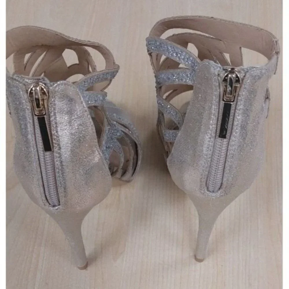 Thalia Sodi Serenagld Champagne Sparkle Evening Dress Strappy Heels Shoes Size 6